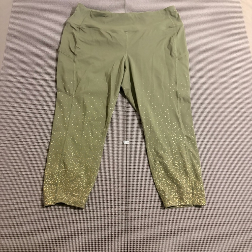 Torrid Active Womens Olive Green Gold Foil Ombre Cropped Leggings Size 2